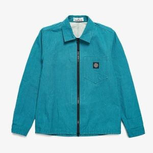 Stone Island Emerald Denim Washed Zipped Logo Patched Cotton Jacket